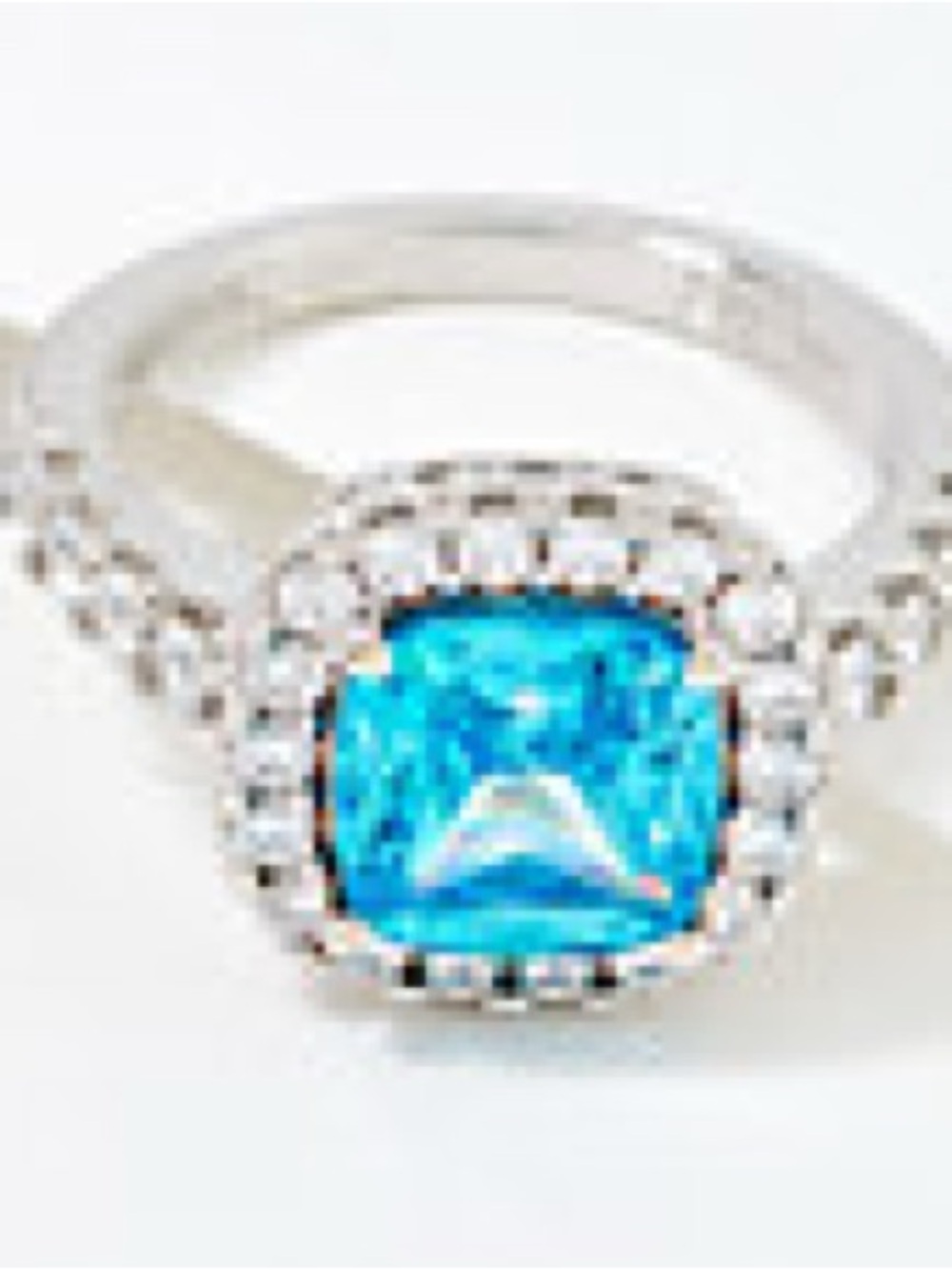 925 Sterling Silver Electric Blue Zircon Halo Ring QVC Size: 5 - Picture 3 of 8
